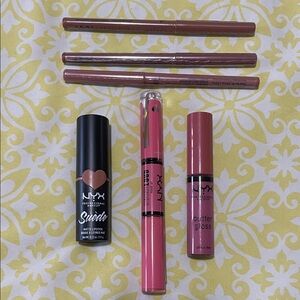 NYX Bundle of 6! 3 Lip Liners & 3 Lipstick /Glosses NEW Sealed free samples!!